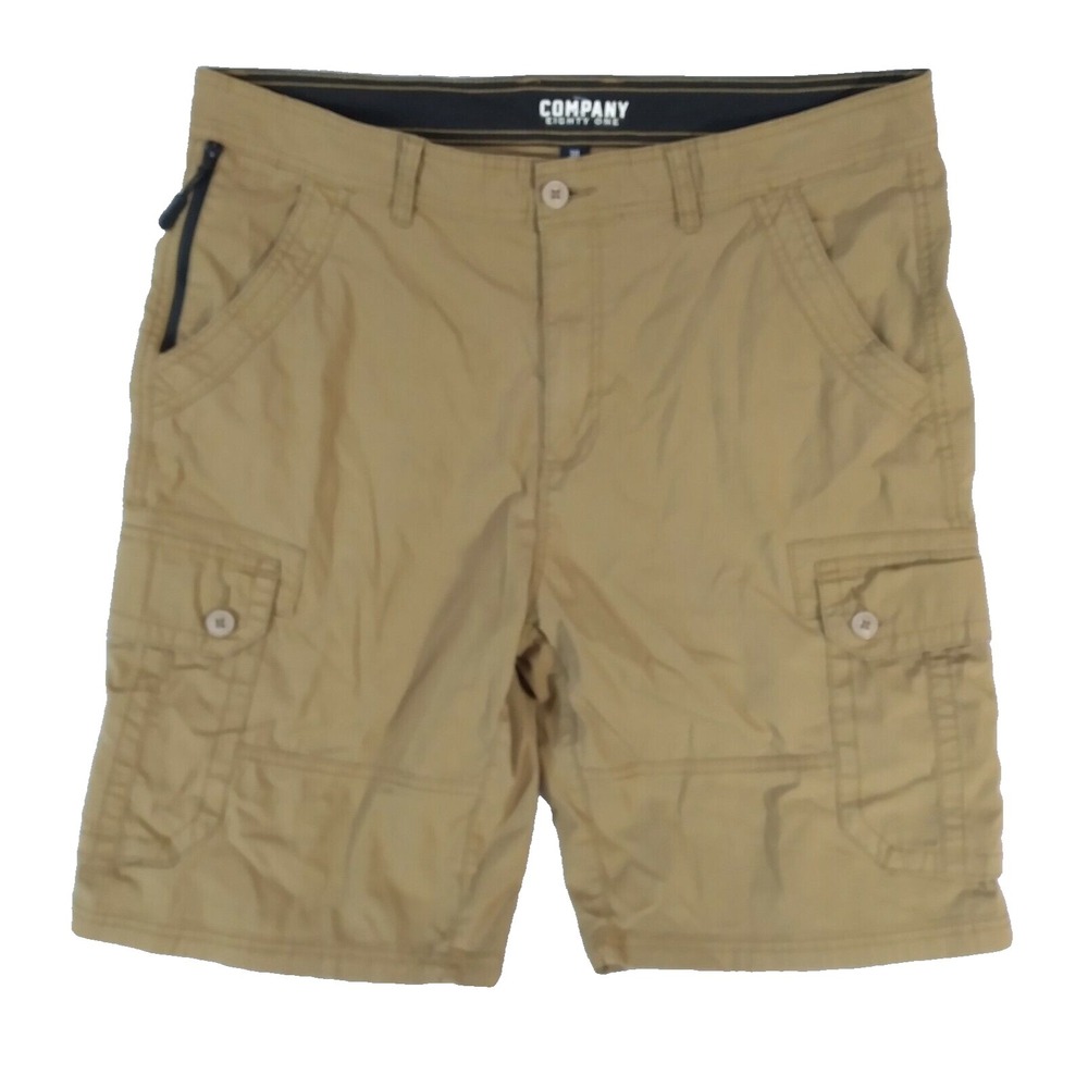 Company Eighty One 81 cargo shorts mens 38 x 10 Brown Flex stretch Zip Pocket